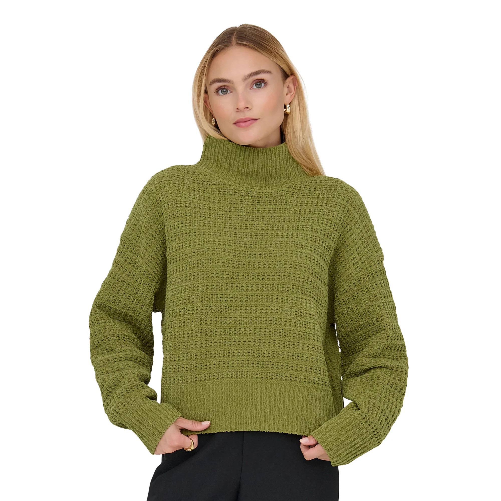 Only Globe LS Highneck BF Knit Peat Moss