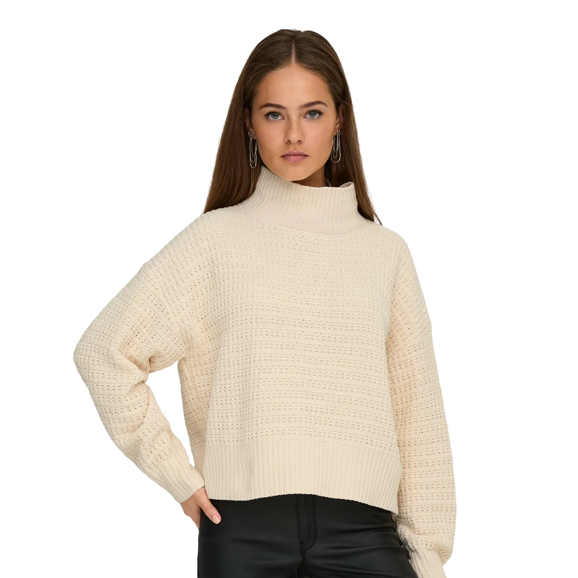 Only Globe LS Highneck BF Knit Whitecap Gray