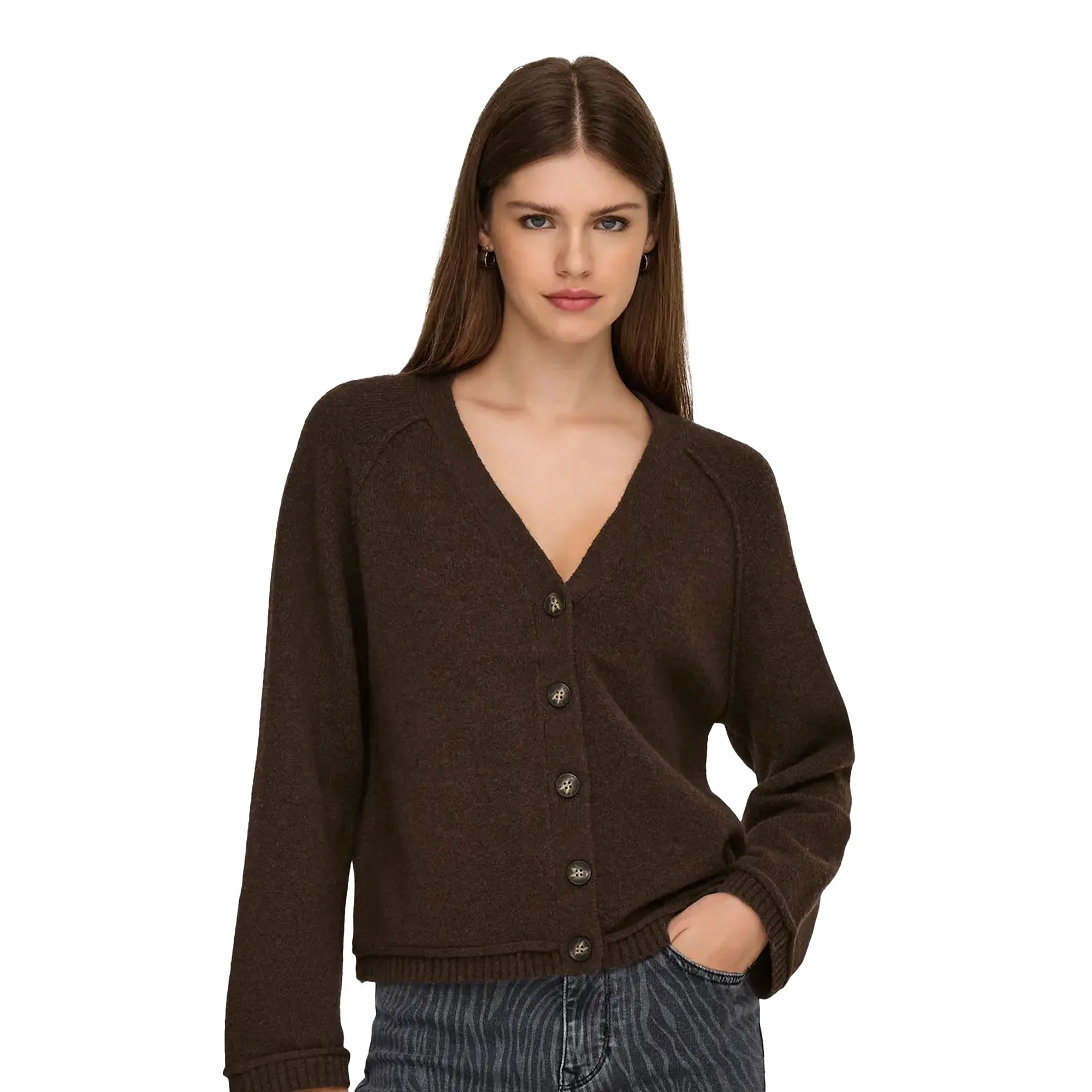 Only Hazel Life LS Cardigan BF Knit Chocolate Martini