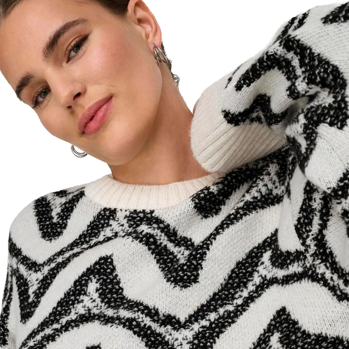 Only Jane LS Jacquard O-Neck BF Knit Cloud Dancer/Black - Image 2