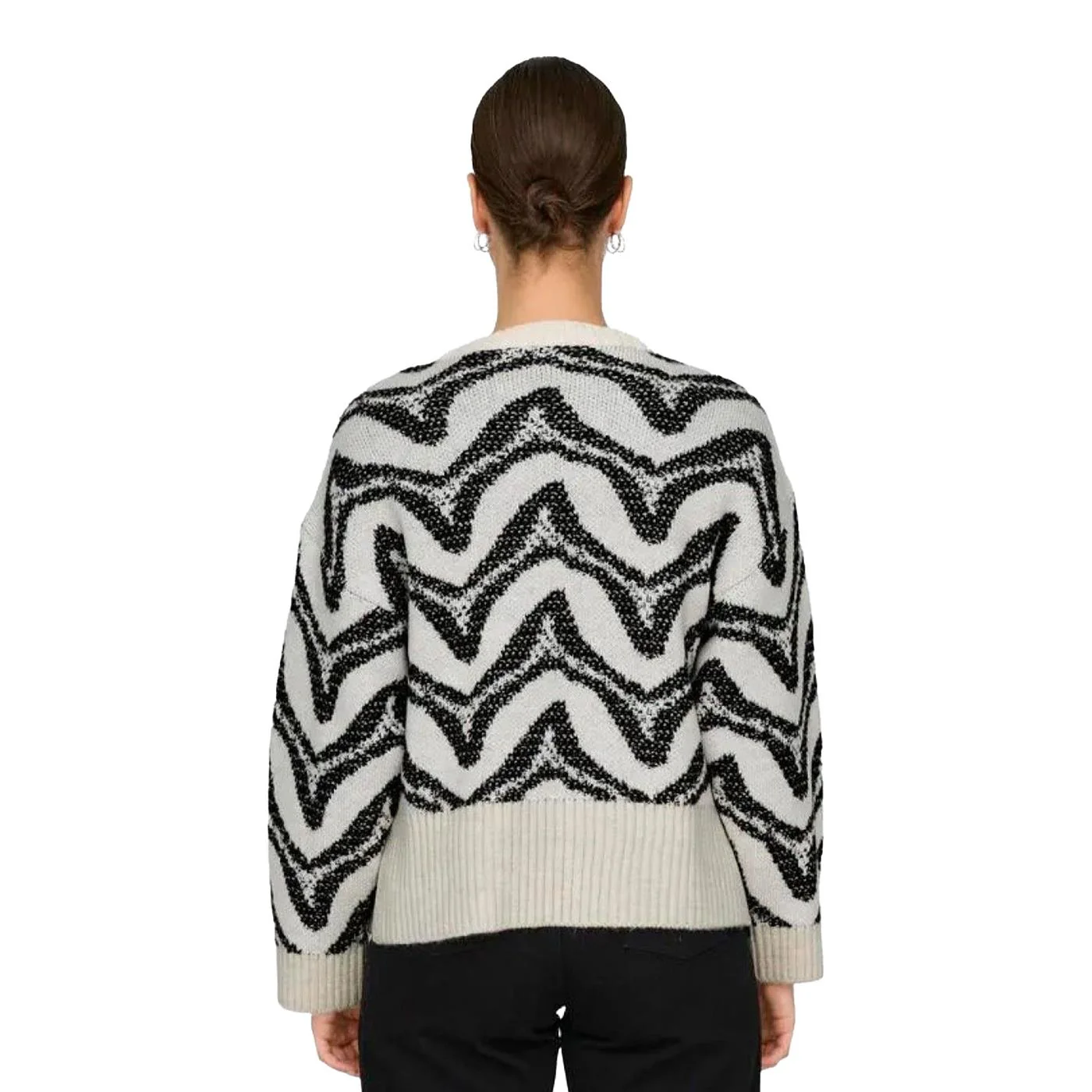 Only Jane LS Jacquard O-Neck BF Knit Cloud Dancer/Black - Image 3