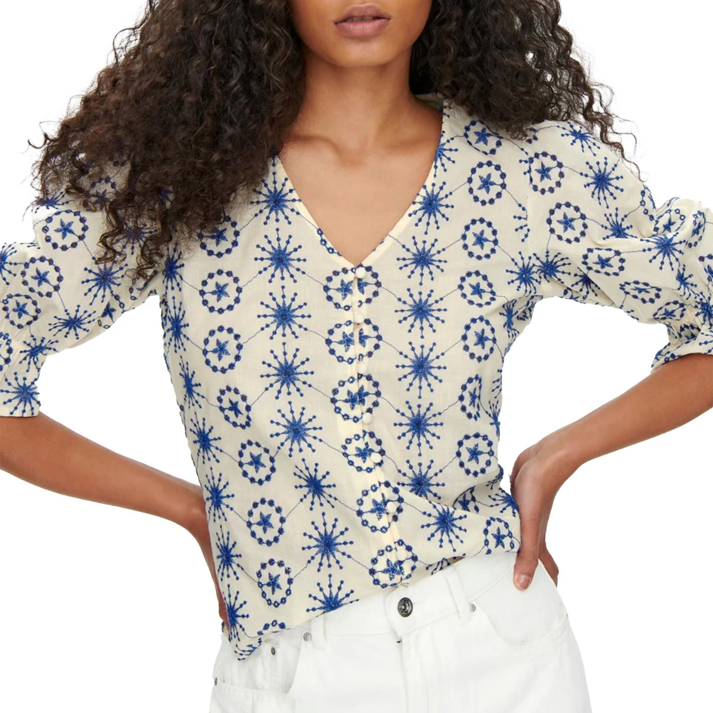 Only Jasmin SS Emb Top Creme/Moonlight Blue - Image 3