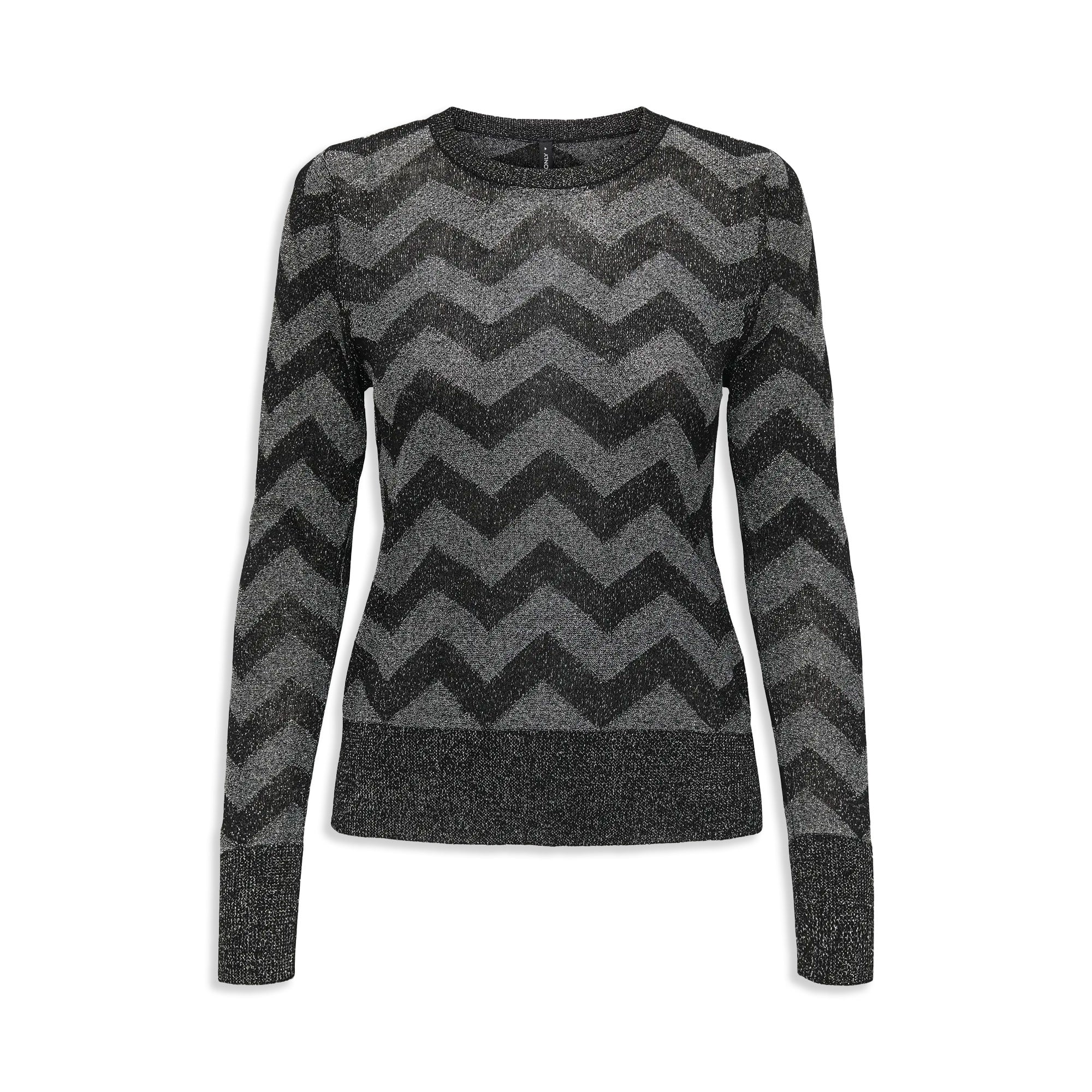 Only Jillo LS Zigzag O-Neck Glitter Knit Black