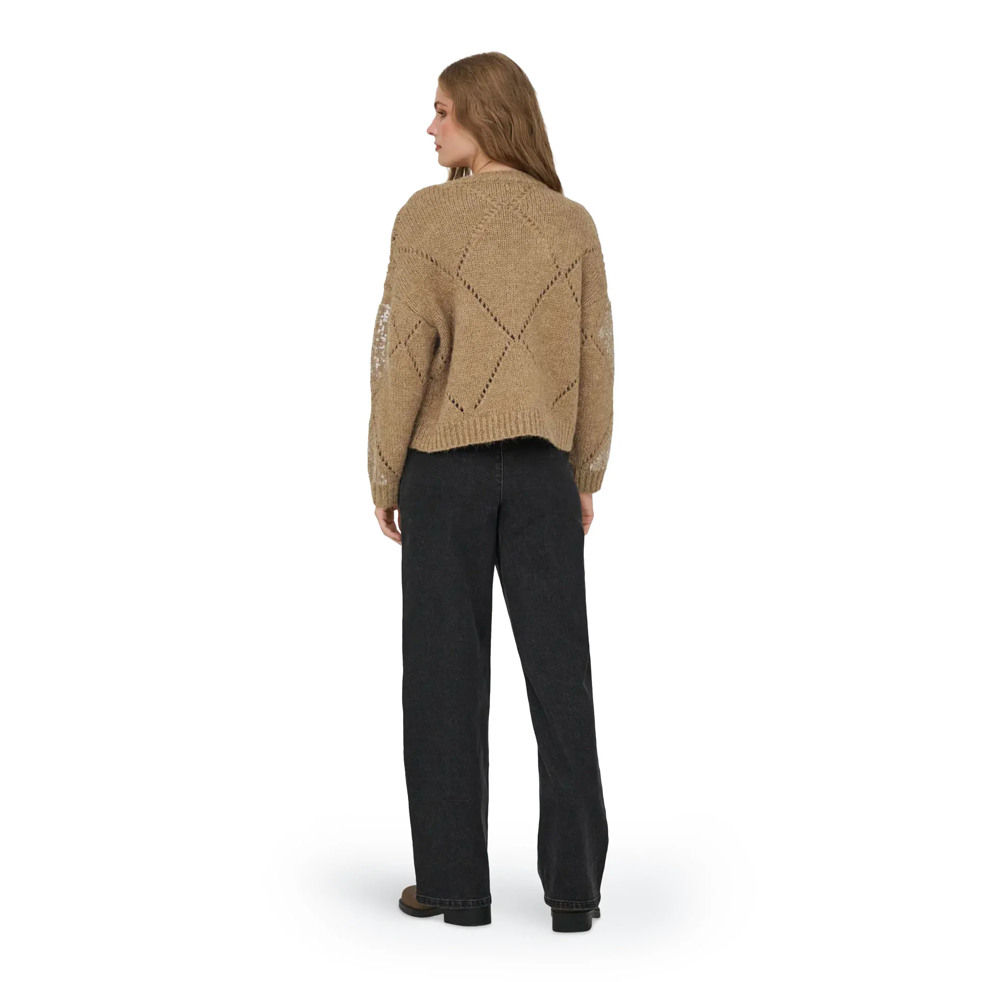 Only Kansas Life LS Sequins O-Neck Knit Tannin - Image 2