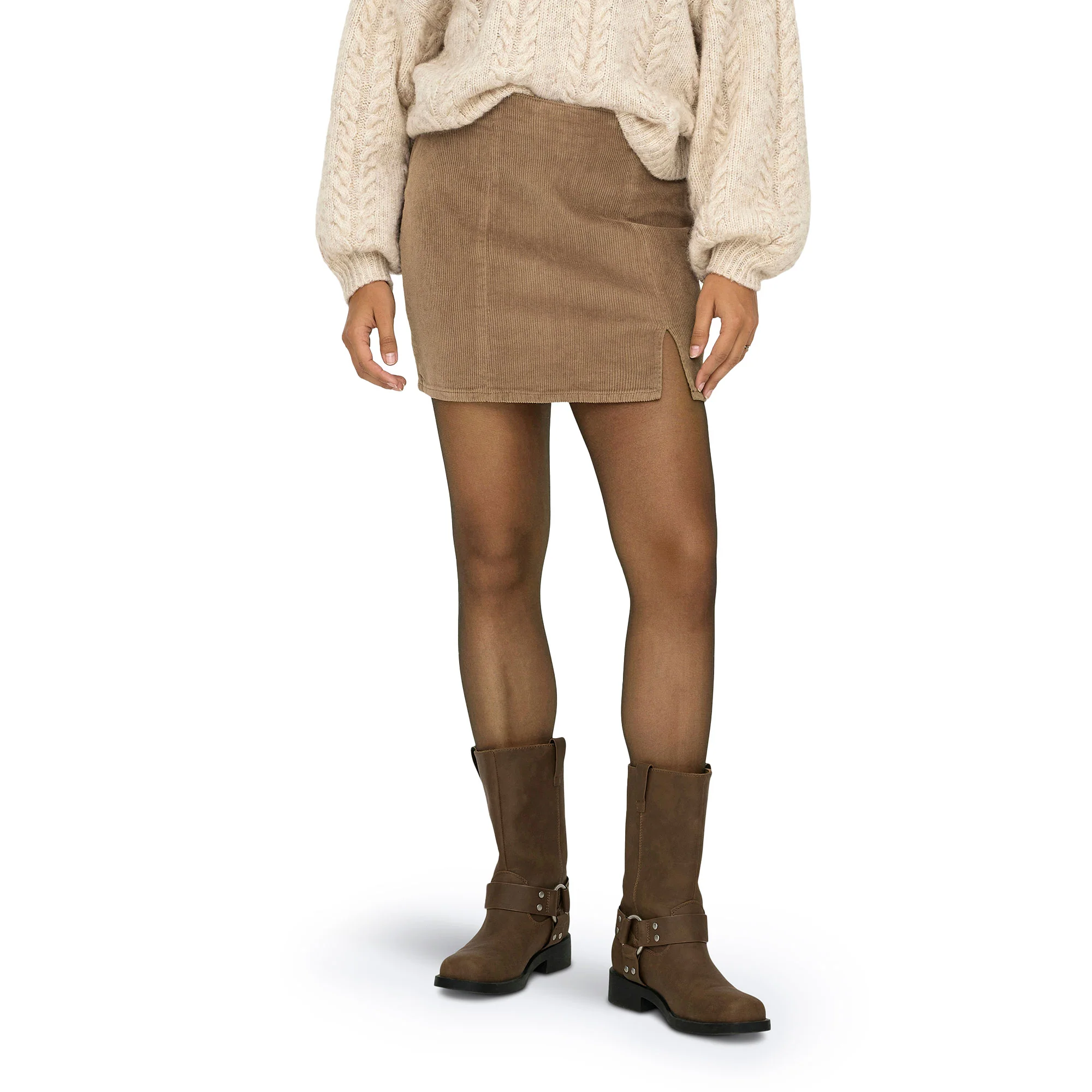 Only Leni-Global Short Cord Slit Skirt Cocoa Créme