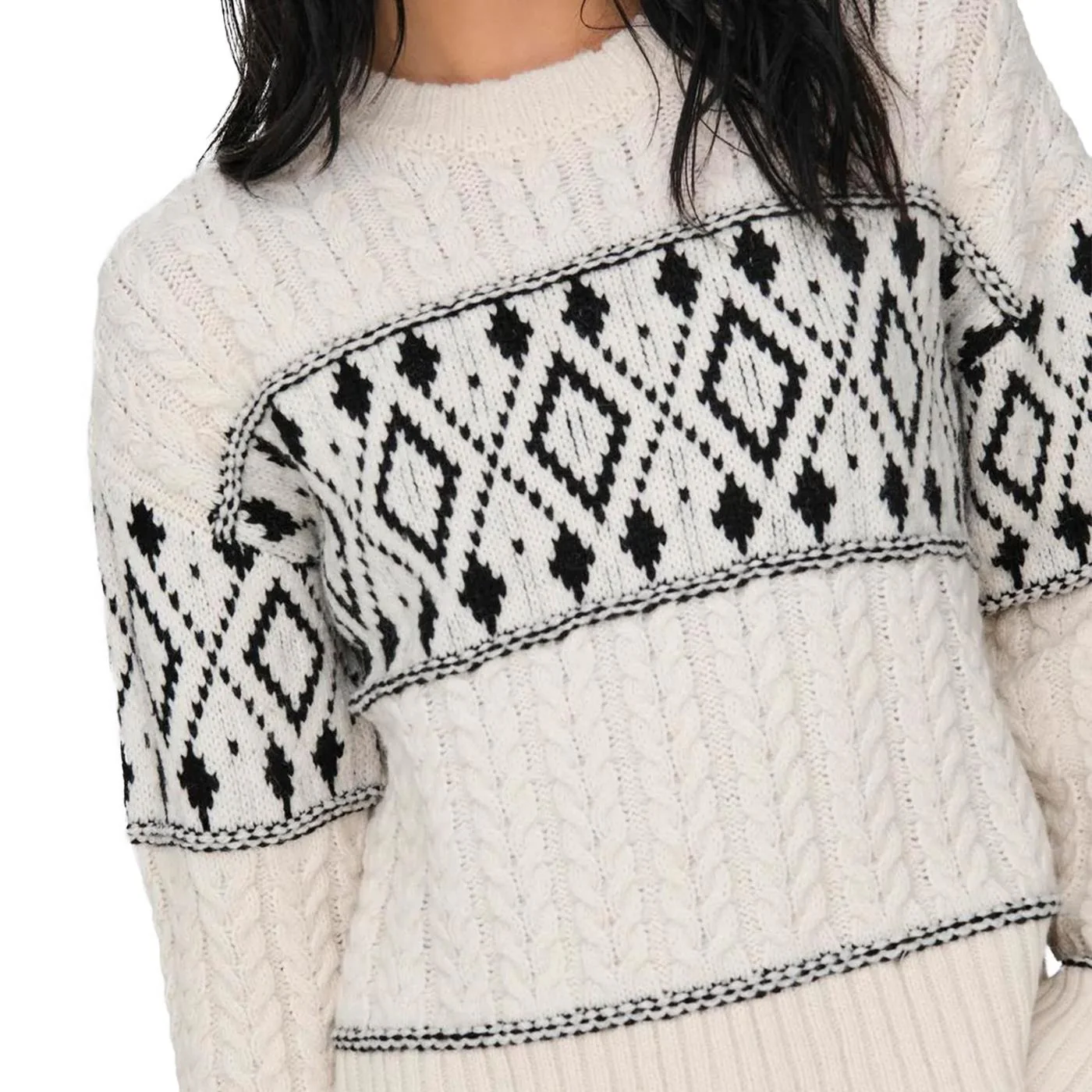 Only Marent L/S Pullover Knit Cloud Dancer/Black Detail - Image 3