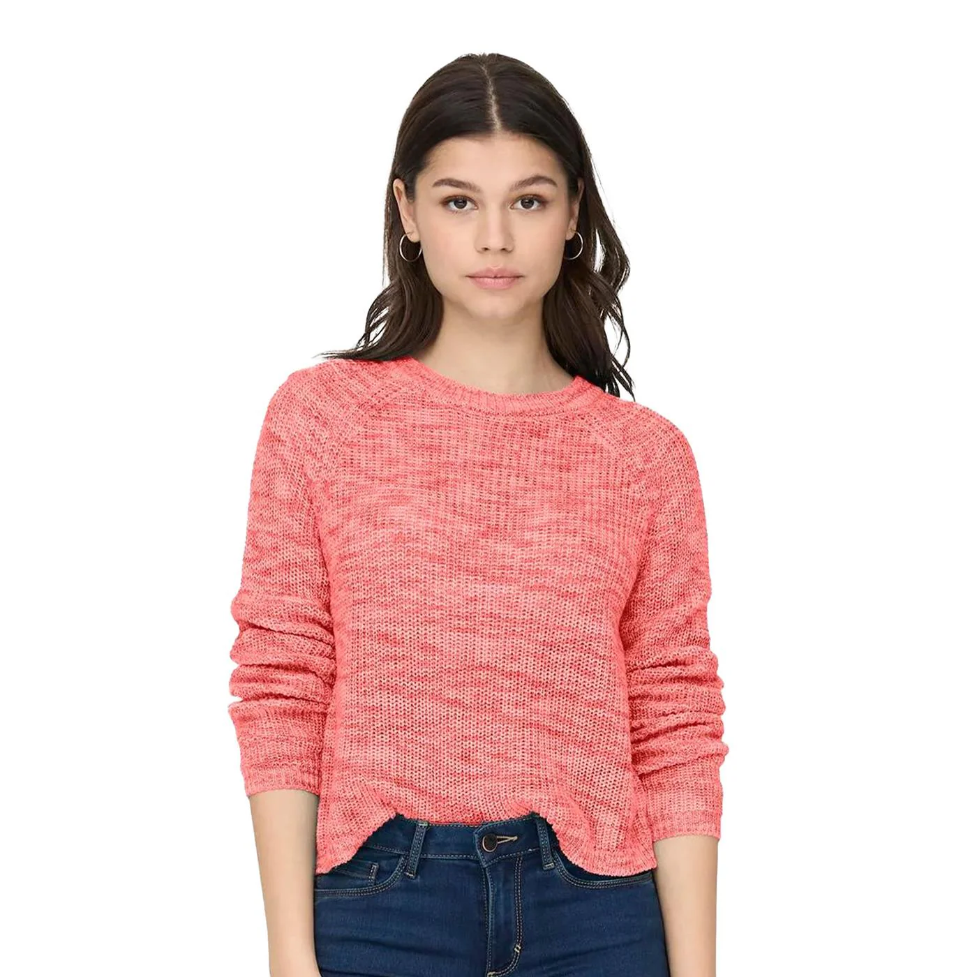 Only Nina LS Short O-Neck CC Knit Georgia Peach Multi twist