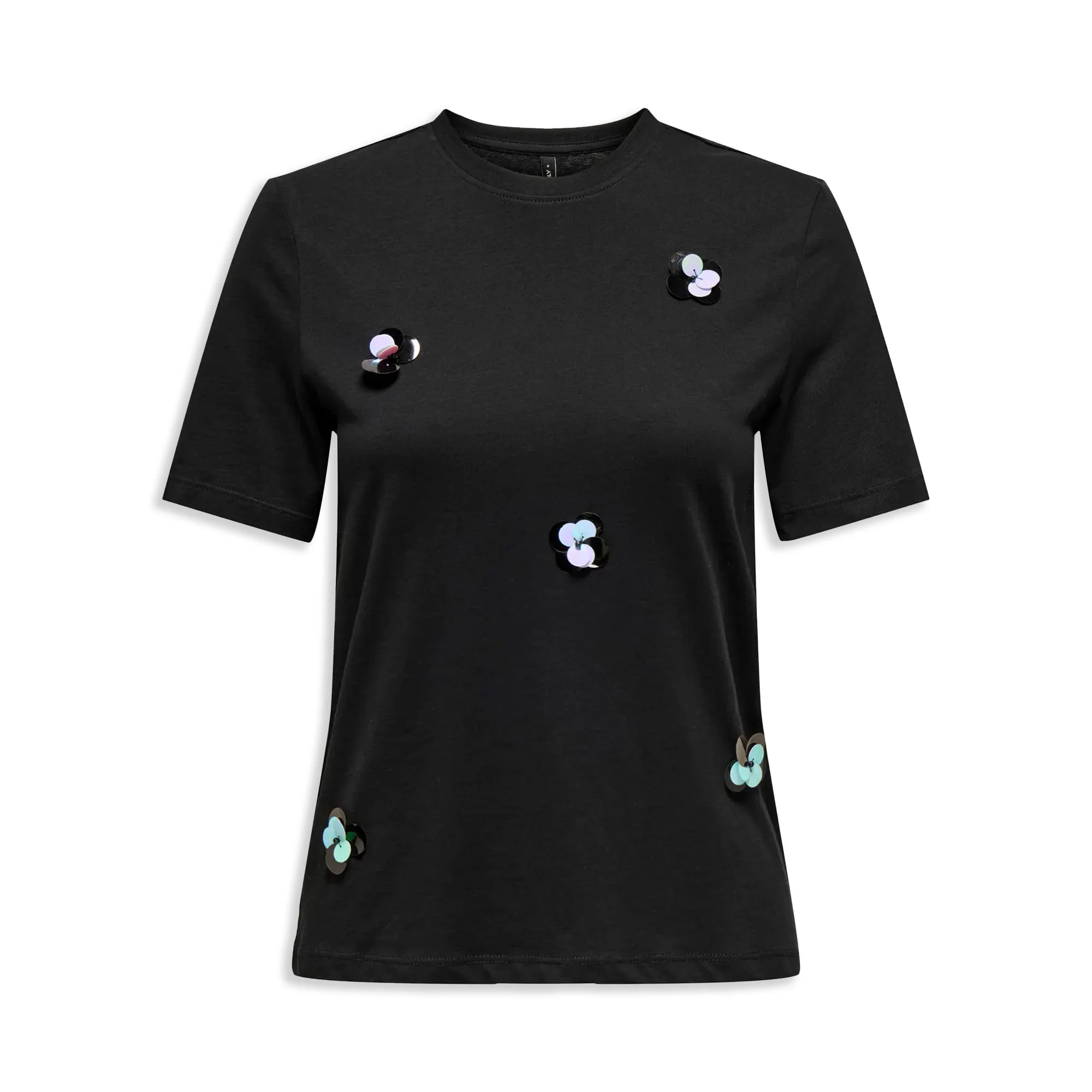 Only Olivia Life S/S Flower O-Neck Top Black