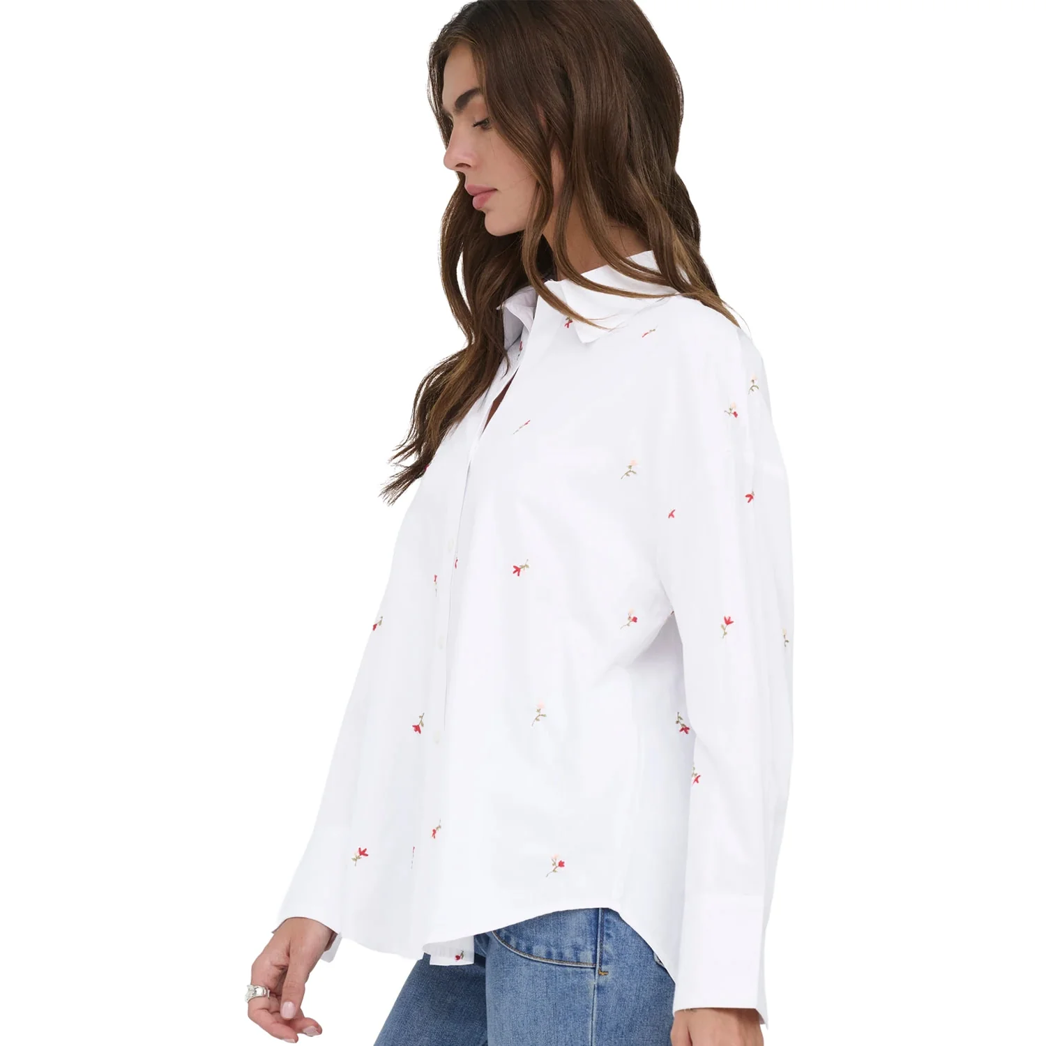 Only Oregon Alva LS Embroidered Shirt Bright White w/ Flower - Image 2