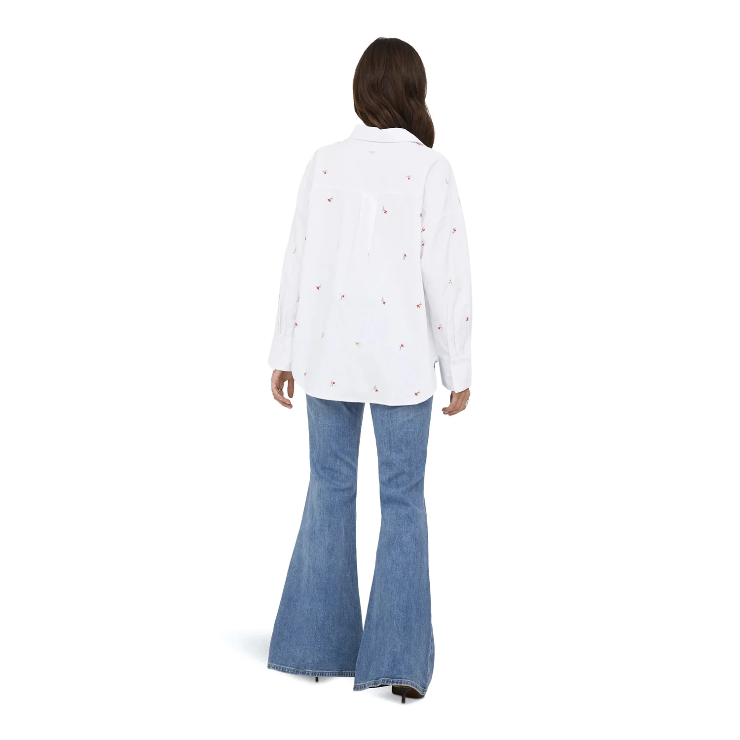 Only Oregon Alva LS Embroidered Shirt Bright White w/ Flower - Image 3