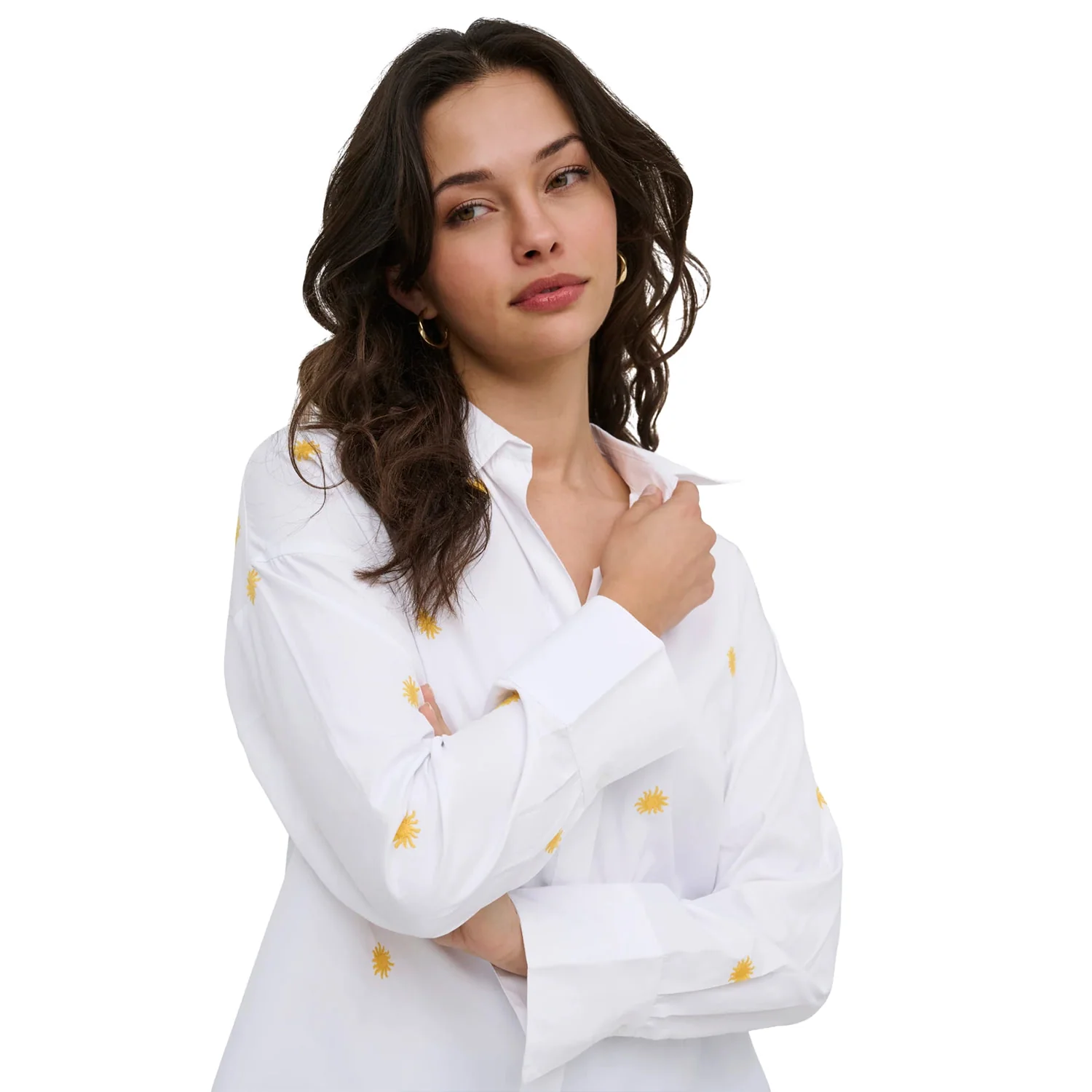 Only Oregon Alva LS Embroidered Shirt Bright White w/ Sun - Image 2