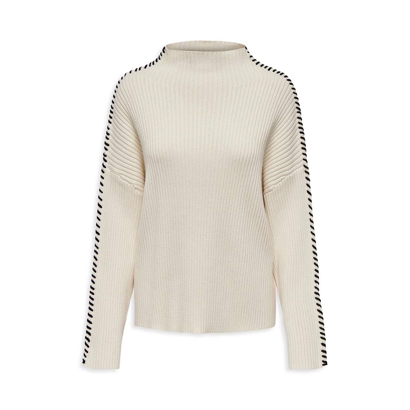 Only Queenie LS Contrast High Neck Prm Knit Birch - Image 3