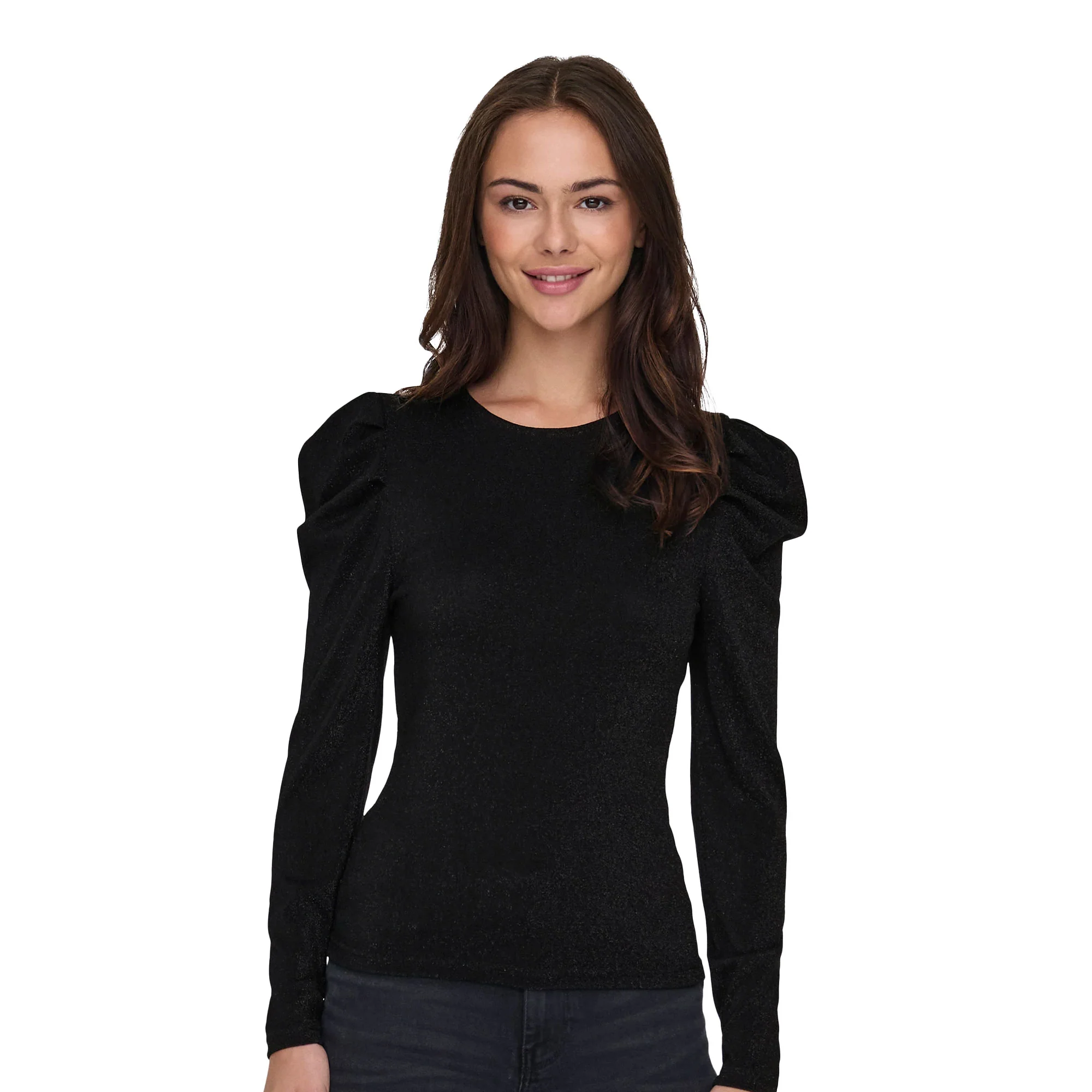 Only Rich L/S Glitter Puff Top Black/Black Glitter