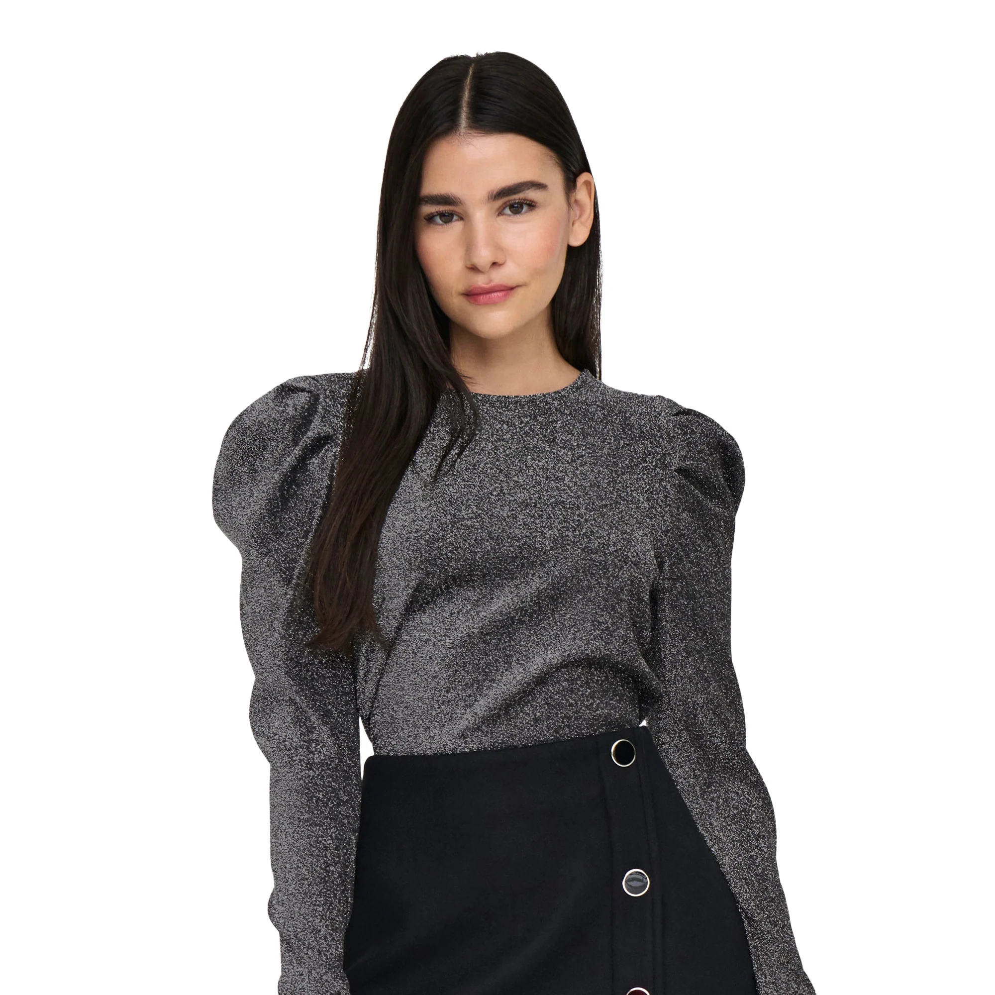 Only Rich L/S Glitter Puff Top Black/Silver Glitter