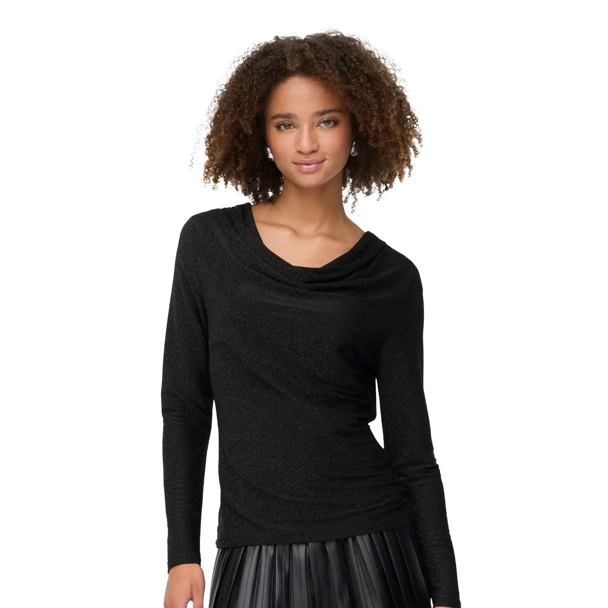 Only Rich L/S Glitter Waterfall Top Black/Black Glitter