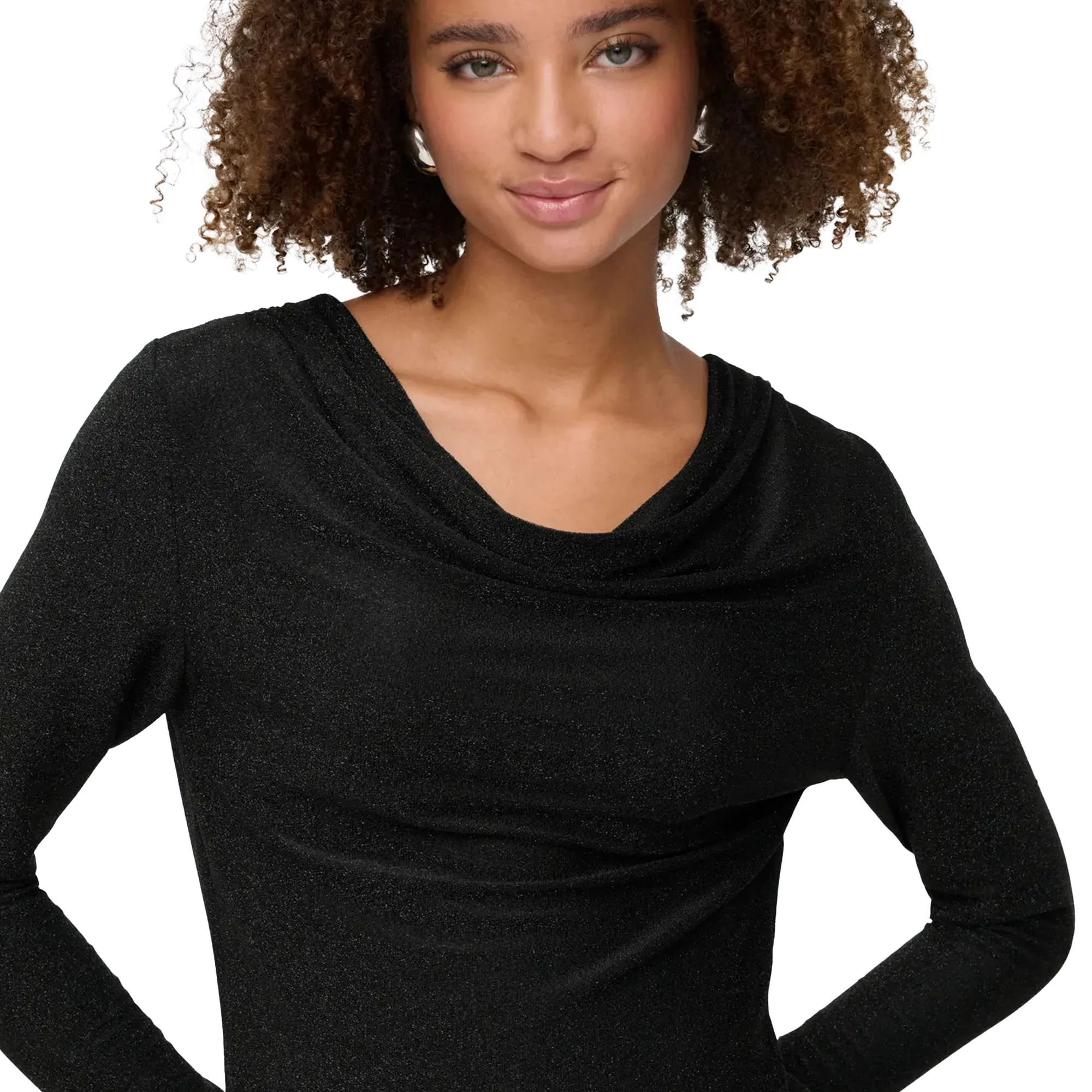 Only Rich L/S Glitter Waterfall Top Black/Black Glitter - Image 3