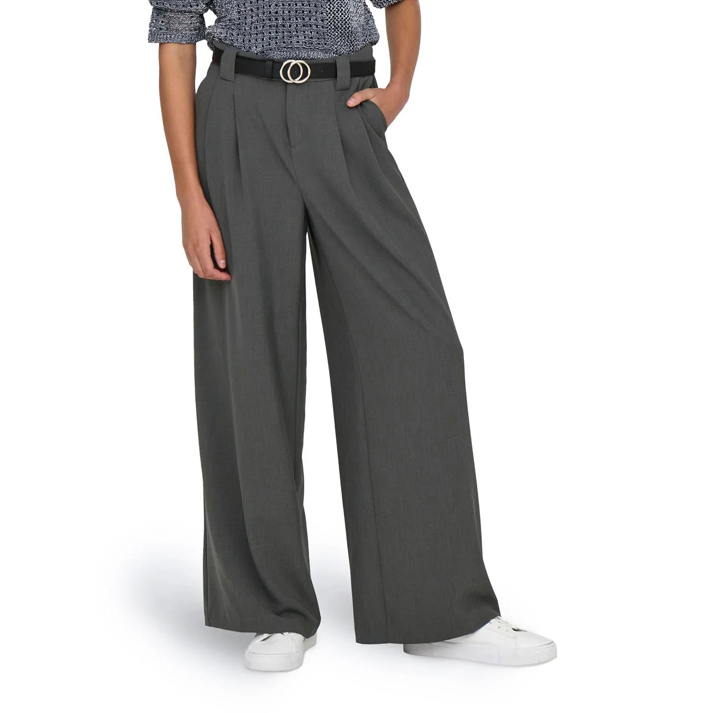 Only Svea MW Mel Wide Pant Dark Grey