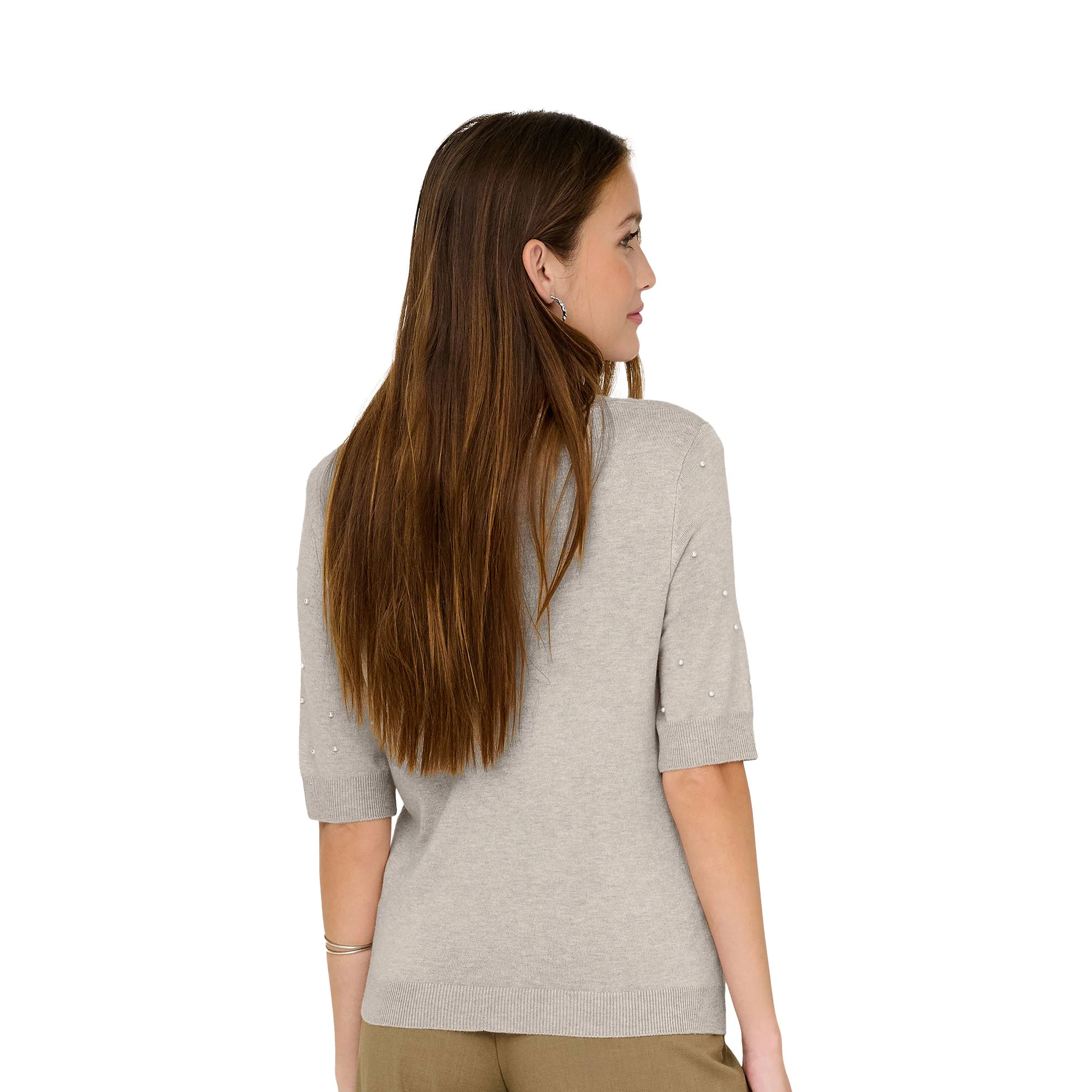 Only Venice Life SS Pearl O-Neck Knit Pumice Stone - Image 2