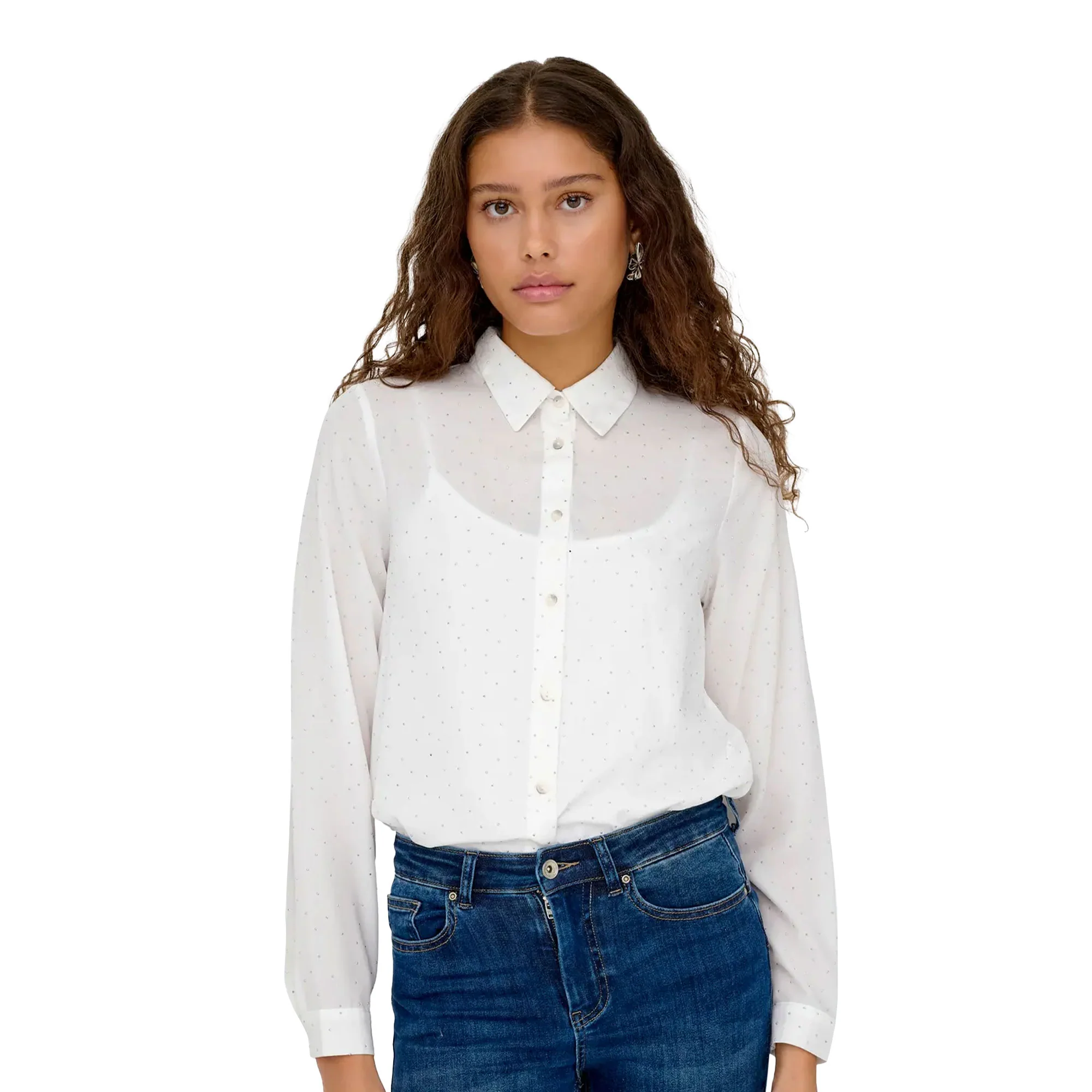 Only Zeke L/S Stud Shirt Wvn Cloud Dancer