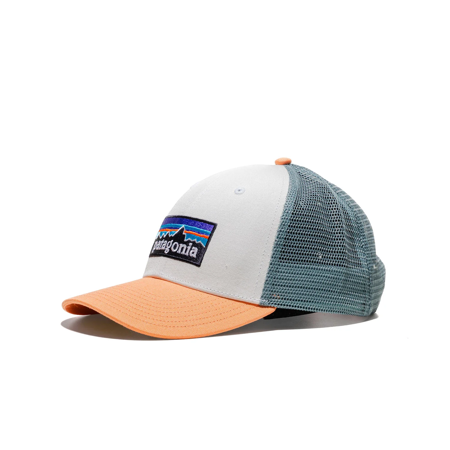 Patagonia P-6 Logo LoPro Trucker Hat White w/Peach Sherbet - Image 2