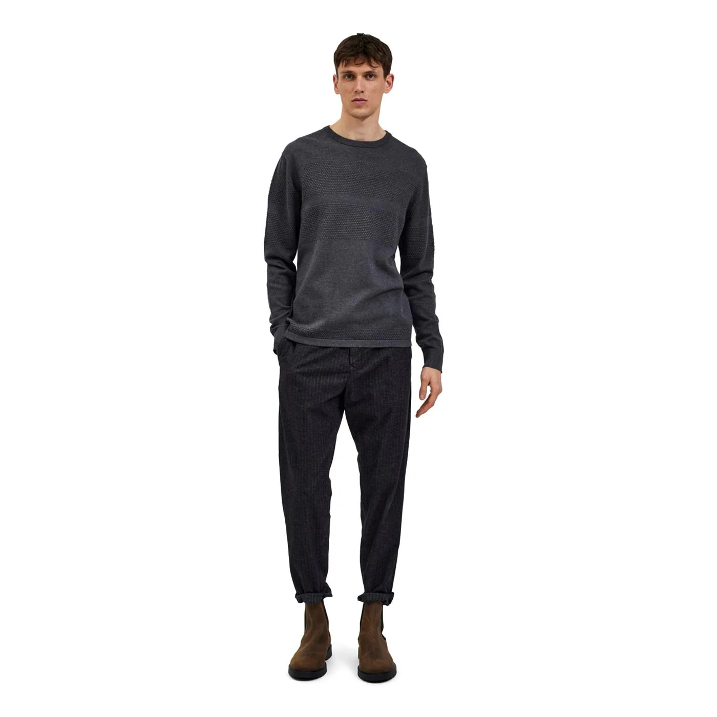 Selected Homme Maine LS Knit Crew Neck Dark Grey - Image 2