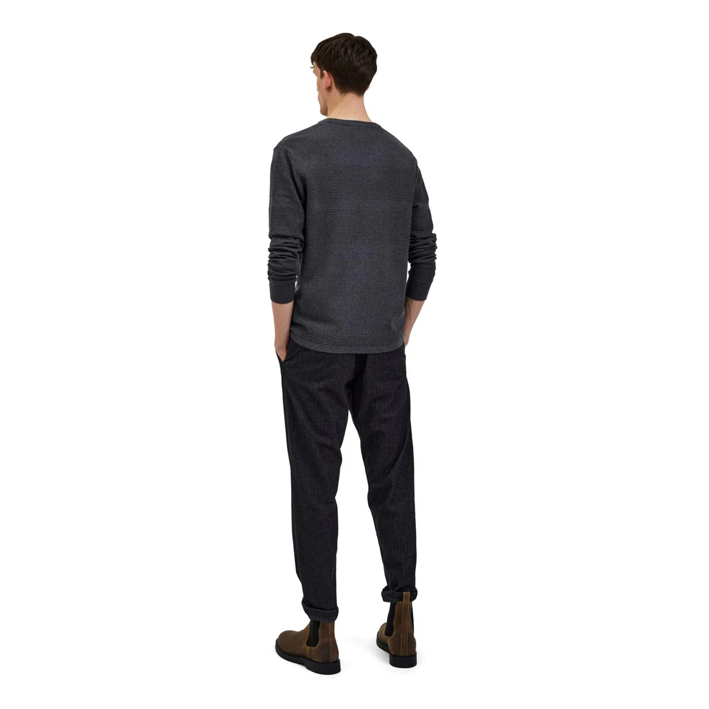 Selected Homme Maine LS Knit Crew Neck Dark Grey - Image 3