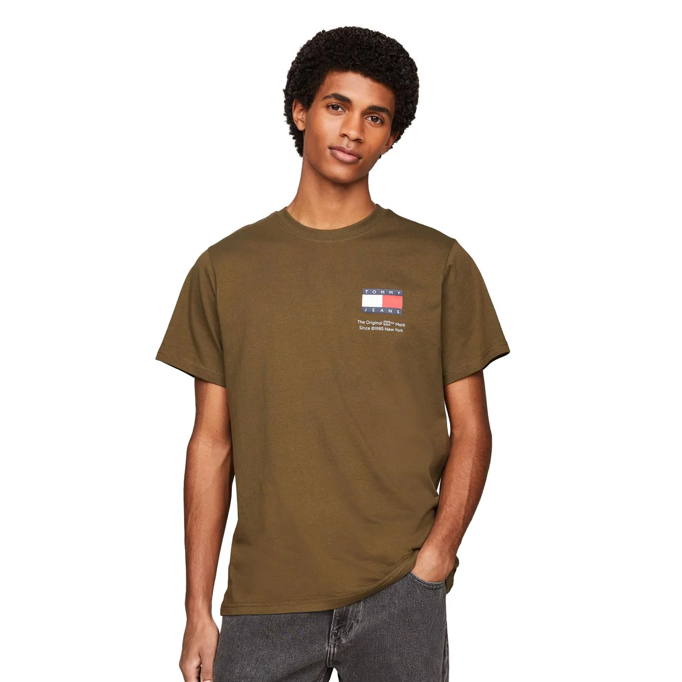 Tommy Jeans Slim Essential Flag Tee Drab Olive Green