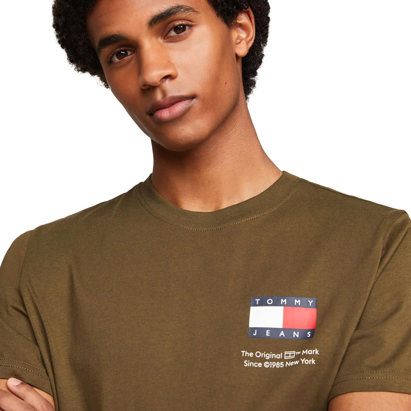 Tommy Jeans Slim Essential Flag Tee Drab Olive Green - Image 3