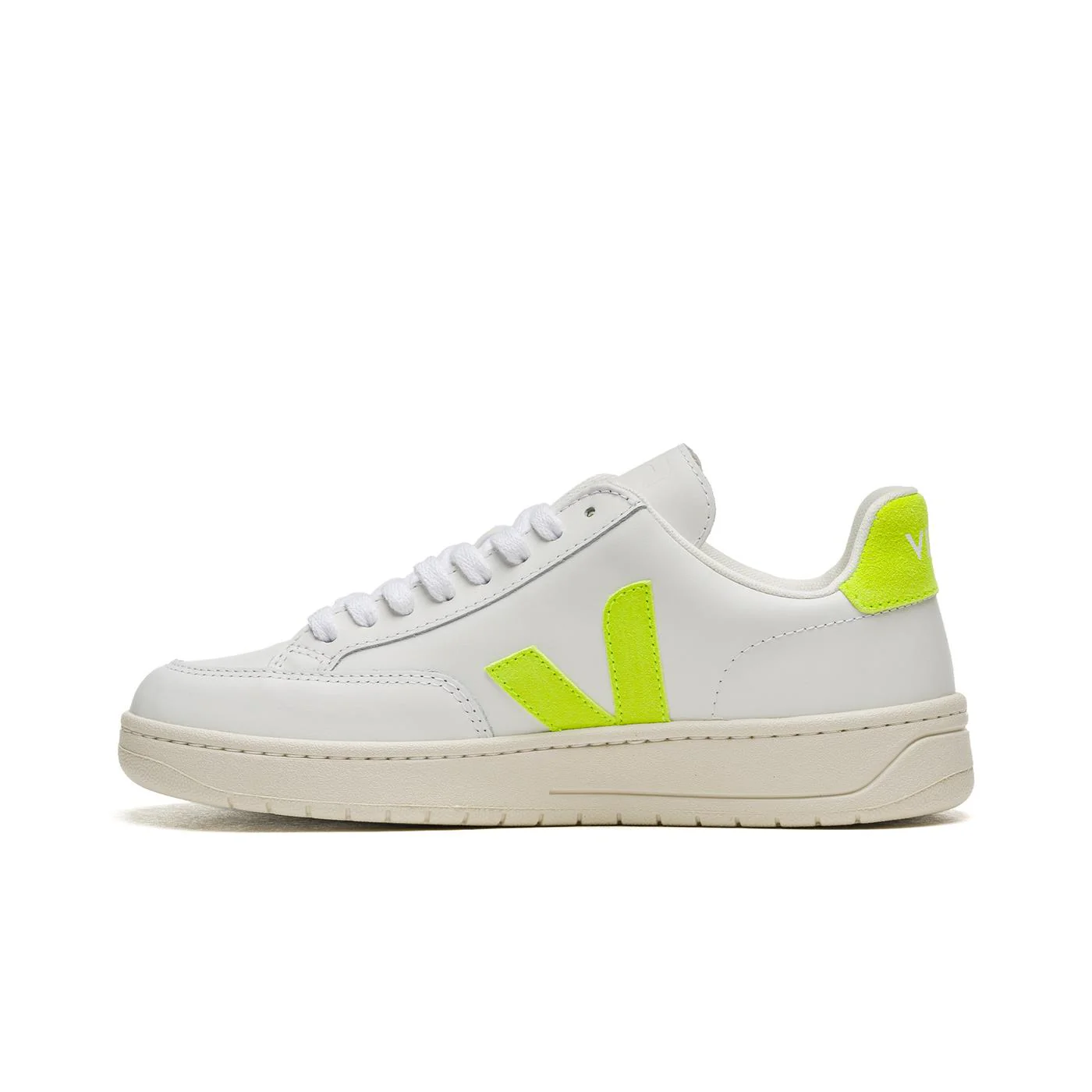Veja V-12 Leather Extra-White/Fluo-Yellow - Image 2